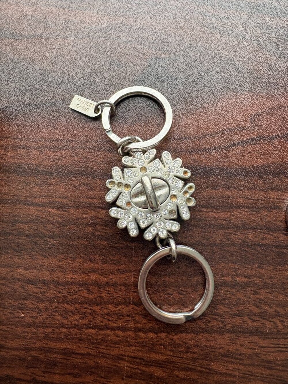 COACH Vintage Silver Crystal Snowflake Turnlock Detachable Valet Keychain Charm